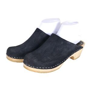 Mia Swedish Women's EU 39 US 8-9,5 Black Suede Leather Comfort Clogs Shoes